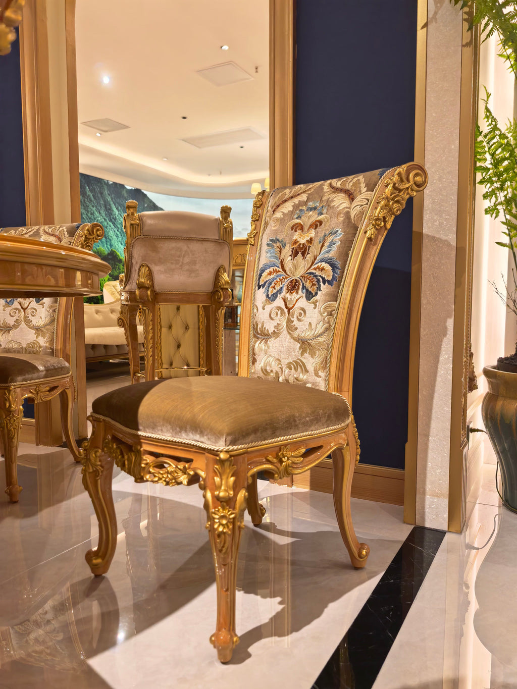 Adrienne French Imperial dining chair upholstery detail - GrandLiving Luxe