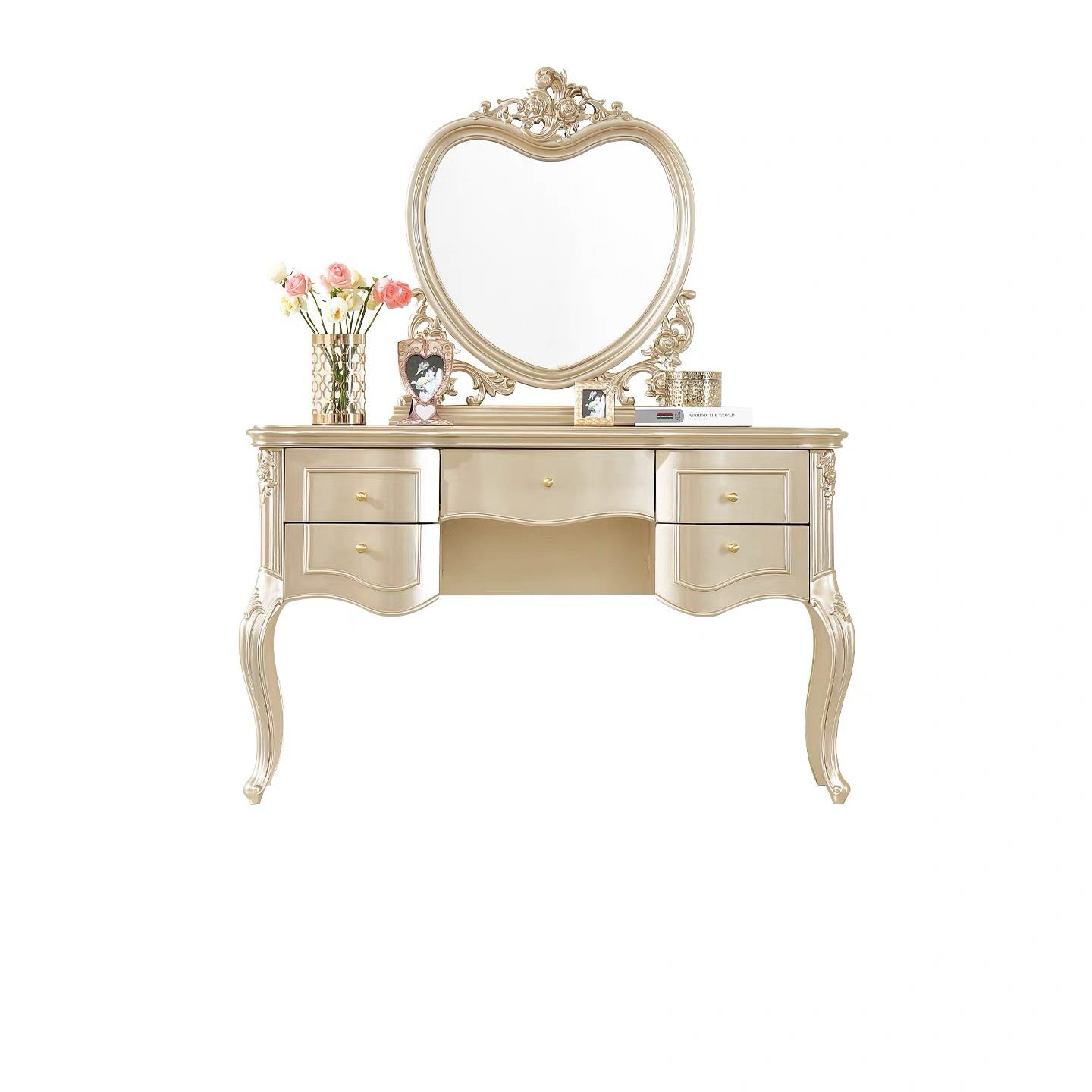 Amour French Provincial Silver Leaf Dressing Table with Mirror| GradLiving Luxe 10