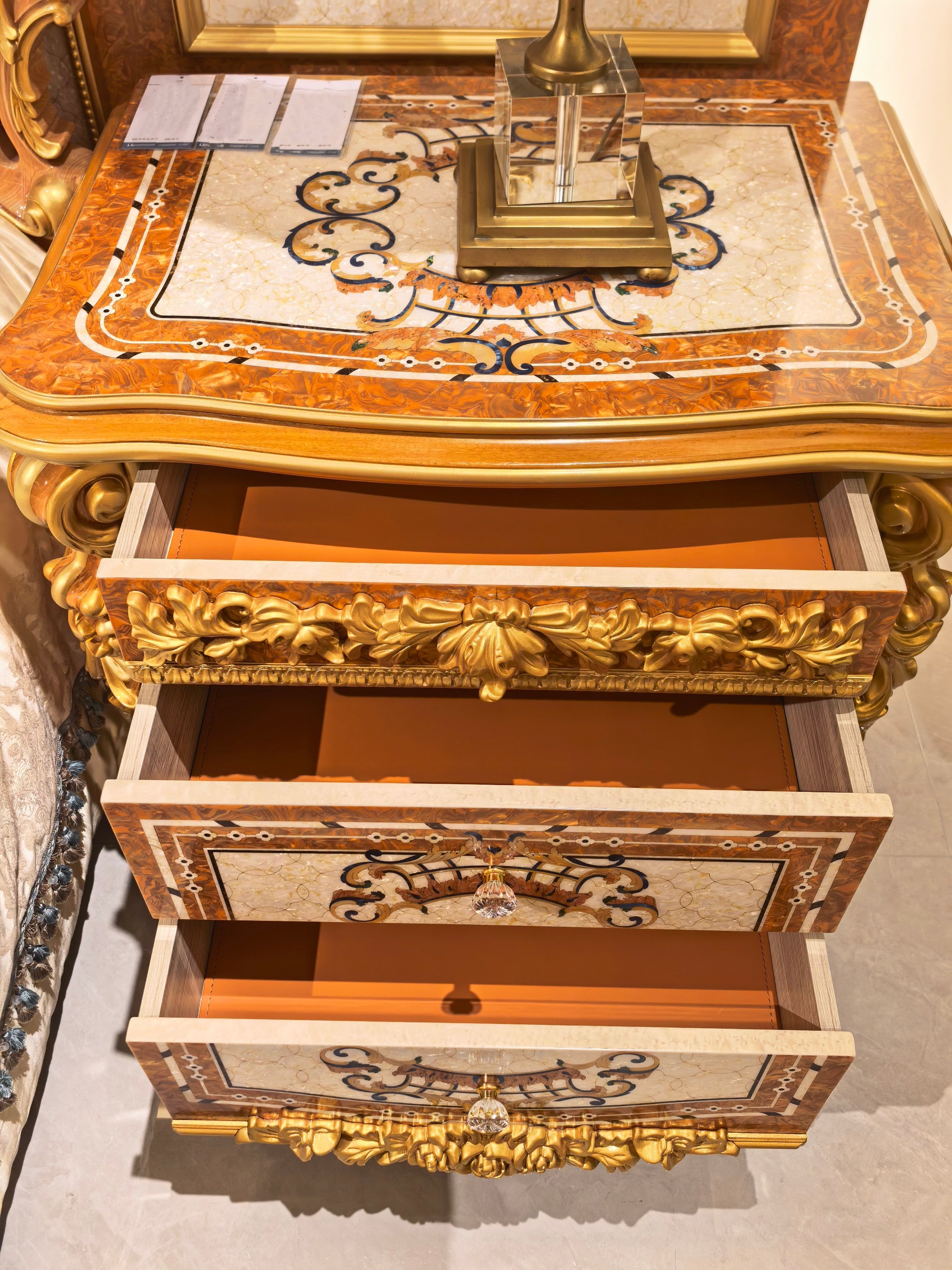 Noelle French Imperial bedside table craftsmanship detail - GrandLiving Luxe