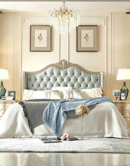 Elegant classic bedroom interior with carved tufted leather bed 2 - GrandLiving Luxe
