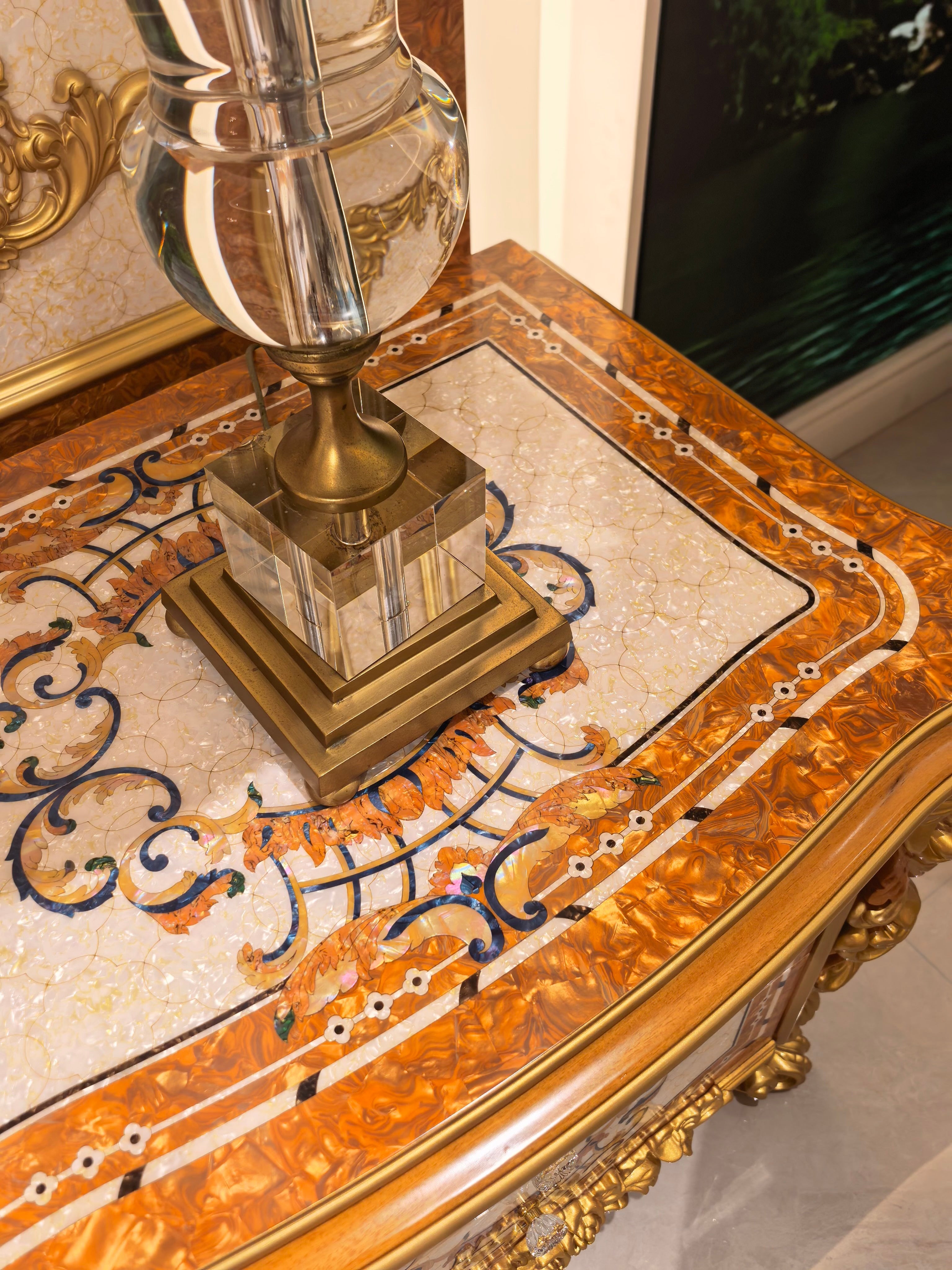 Noelle French Imperial bedside table side view - GrandLiving Luxe