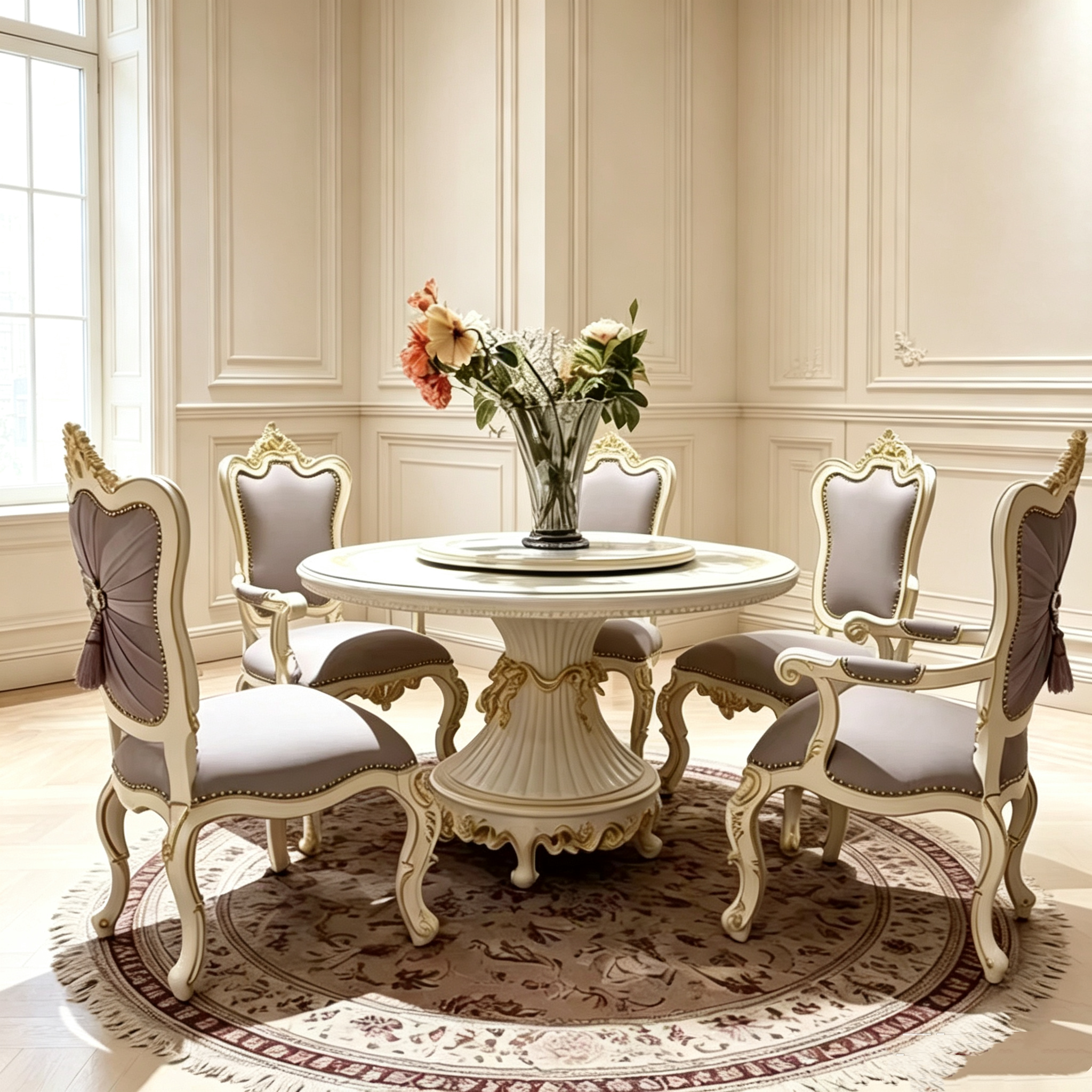 French Provincial Dining Chair with imported genuine leather and hand-carved gold leaf details | GrandLiving Luxe 6