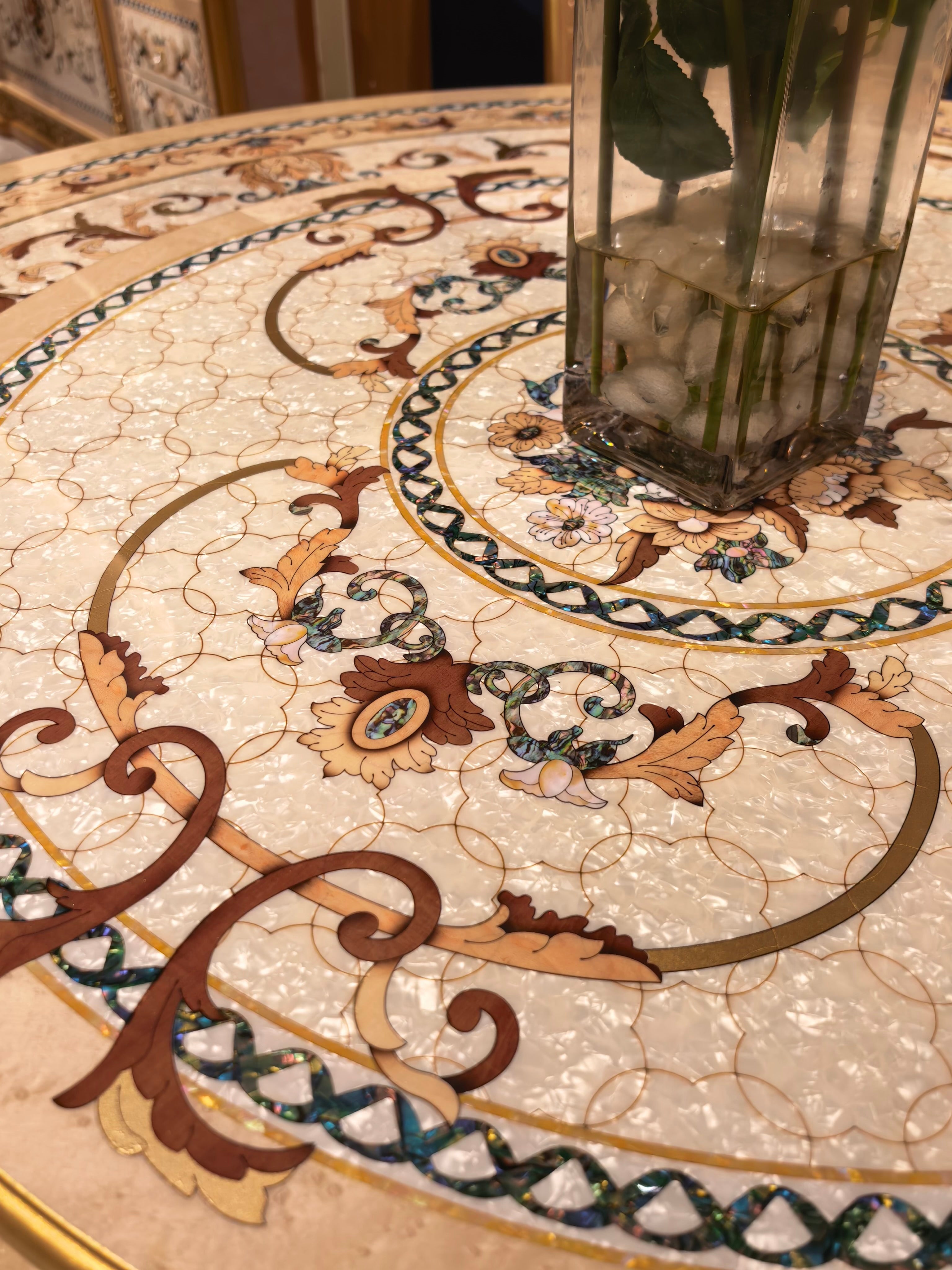 Valentine French Imperial dining table leg detail, hand-carved gold gilt finish - GrandLiving Luxe