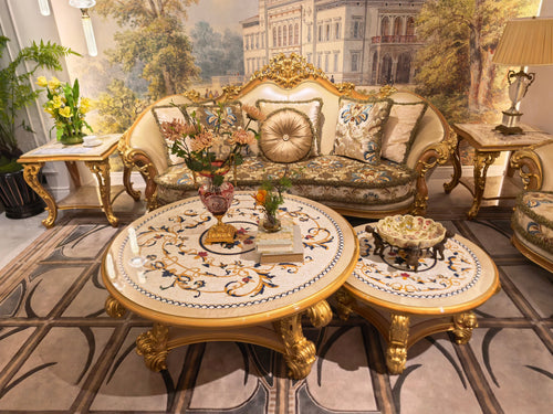 Antoinette French Imperial coffee table set, hand-carved European beechwood with traditional gold gilt finish - GrandLiving Luxe