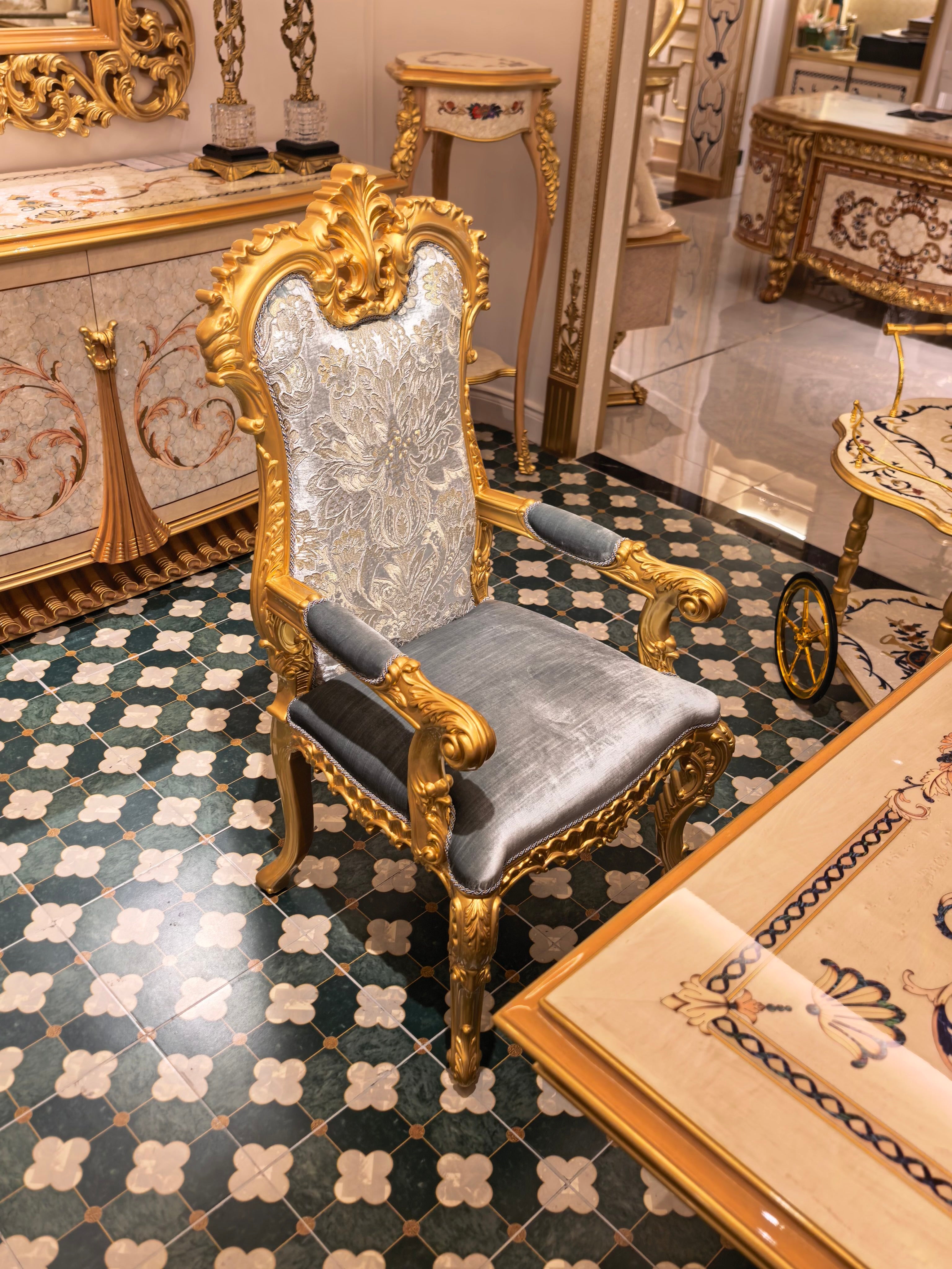 Solange French Imperial dining chair paired with matching Imperial dining table - GrandLiving Luxe
