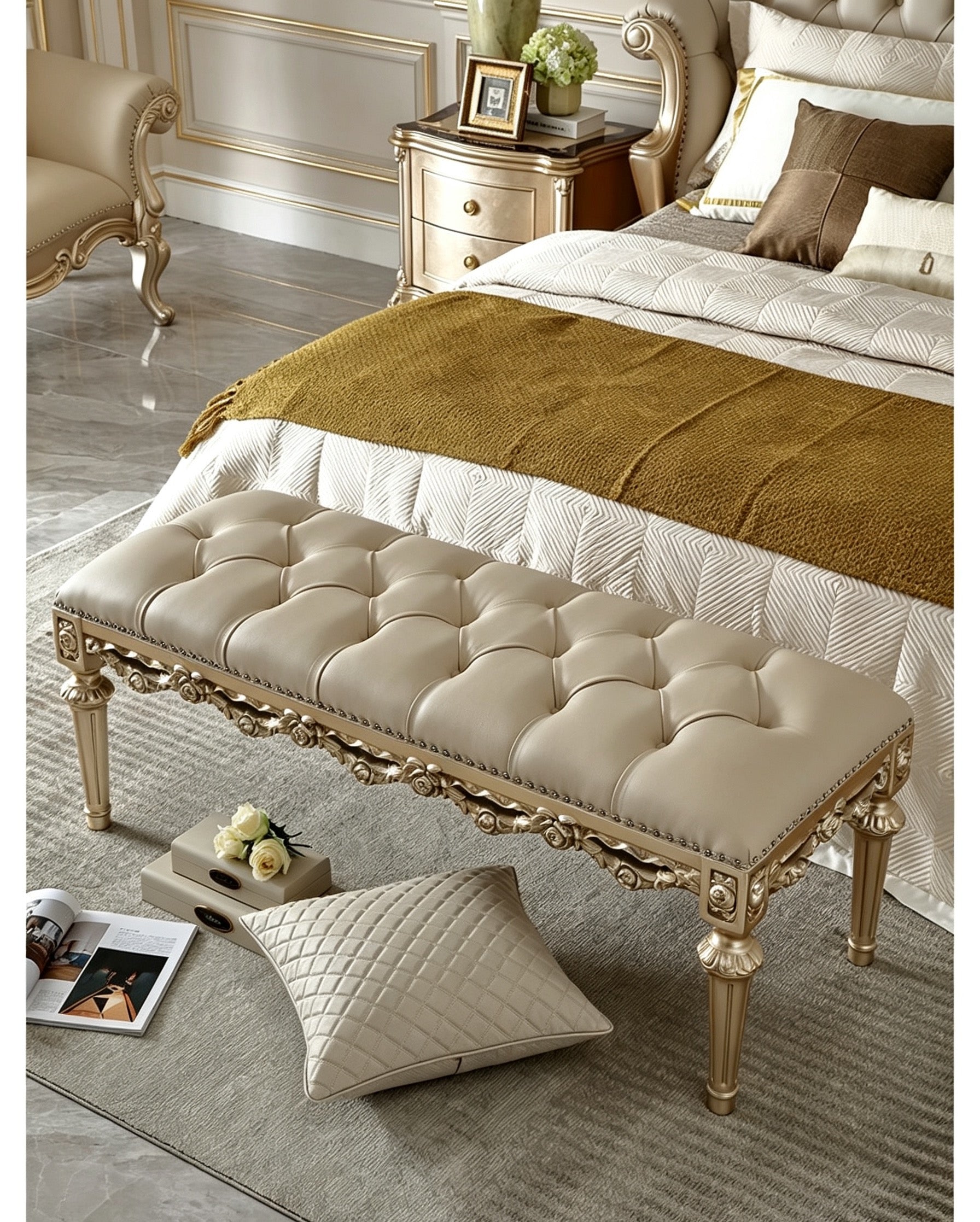 Rose Garden French Ottoman Bench