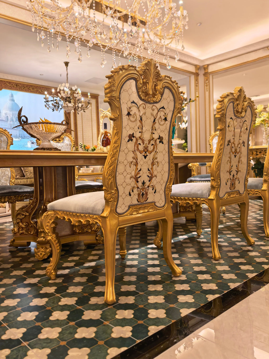 Clarisse French Imperial dining table complete view - GrandLiving Luxe