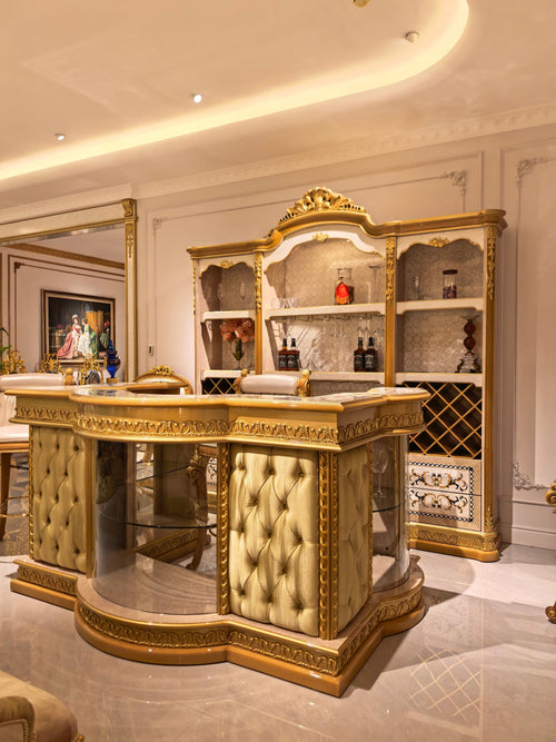 Blanche French Imperial display cabinet, hand-carved European beechwood with traditional gold gilt finish - GrandLiving Luxe