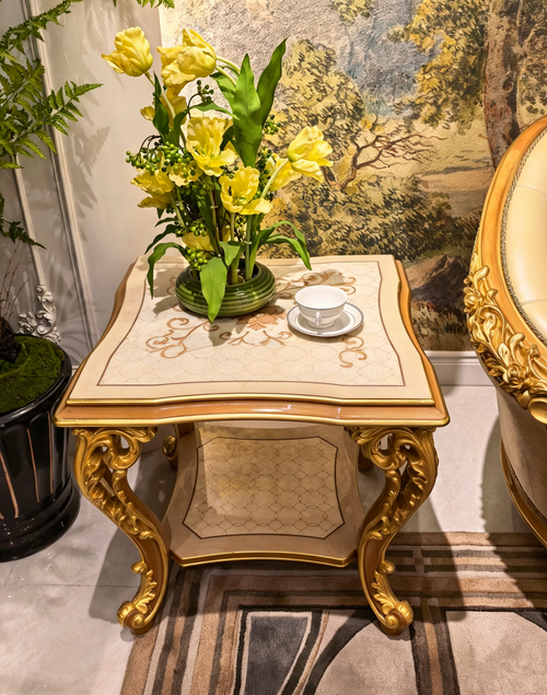 Simone French Imperial side table, hand-carved European beechwood with traditional gold gilt finish - GrandLiving Luxe