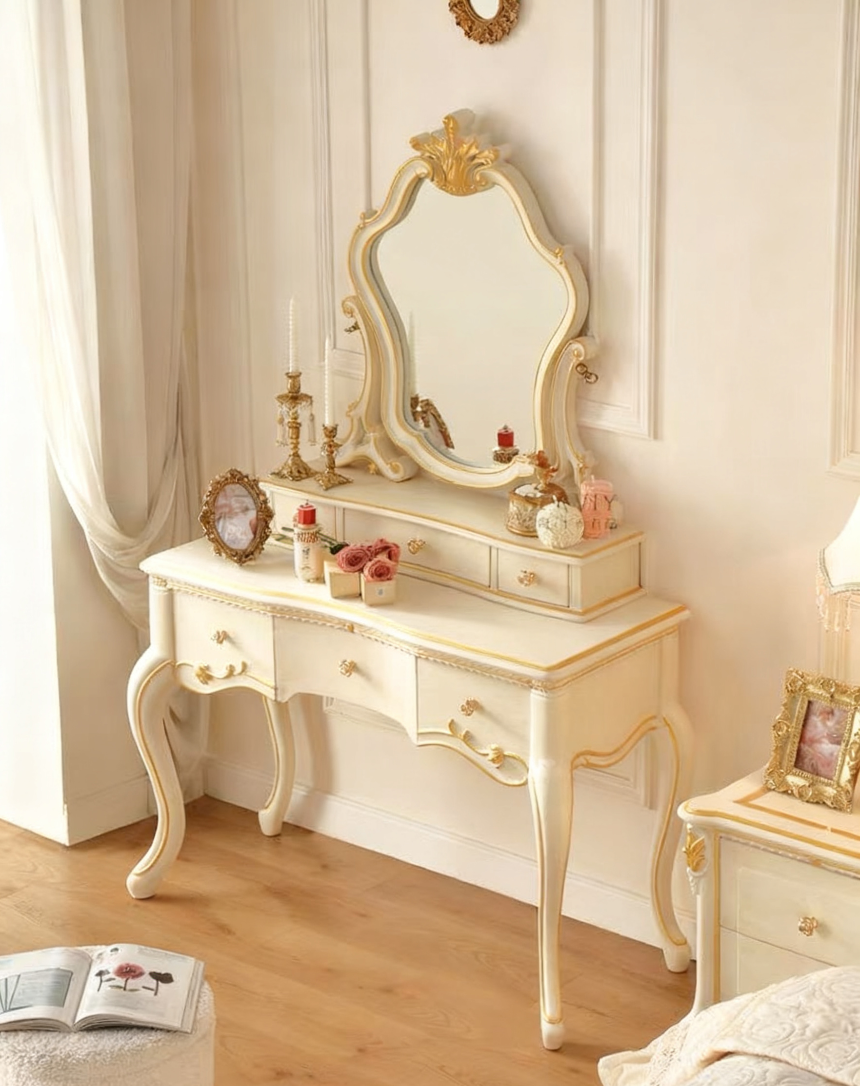 Ivory Grace French Vintage Dressing Table & Stool image 4