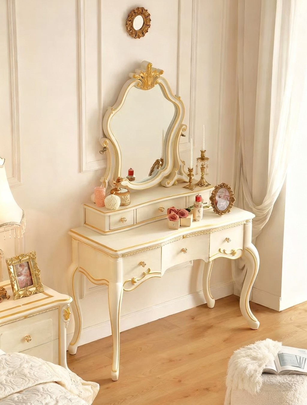 Ivory Grace French Vintage Dressing Table & Stool image 11