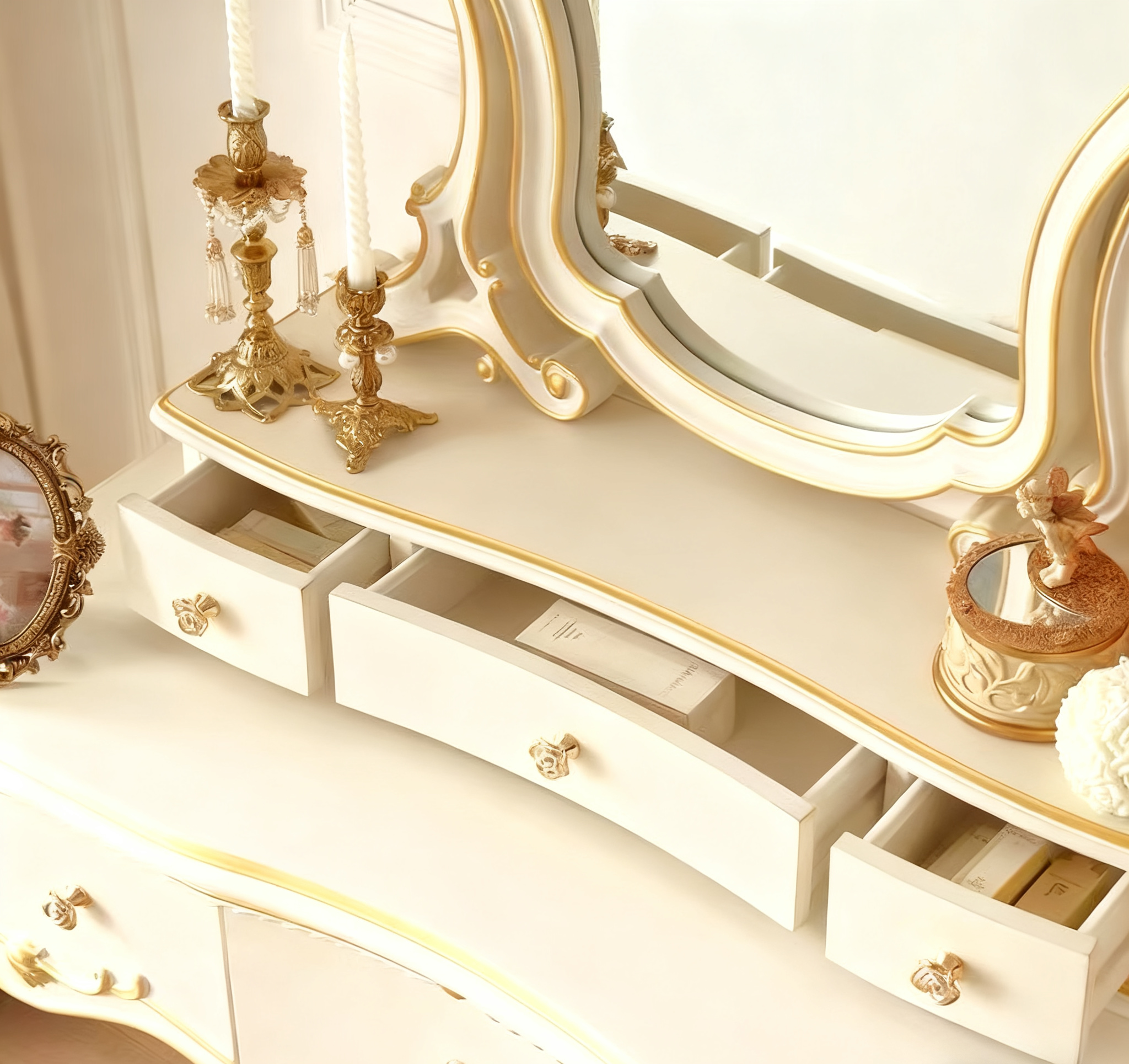 Ivory Grace French Vintage Dressing Table & Stool image 6