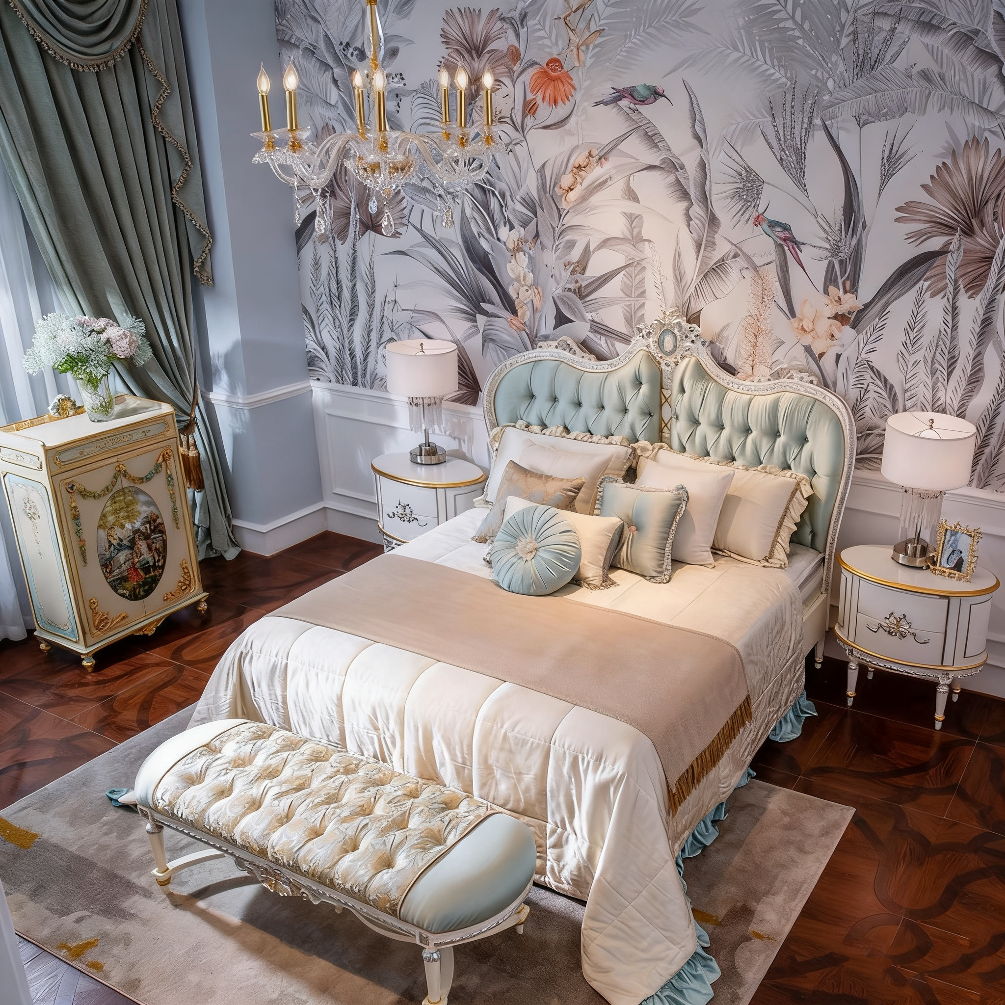 Royal Blossom French Vintage Bedside Table image 1