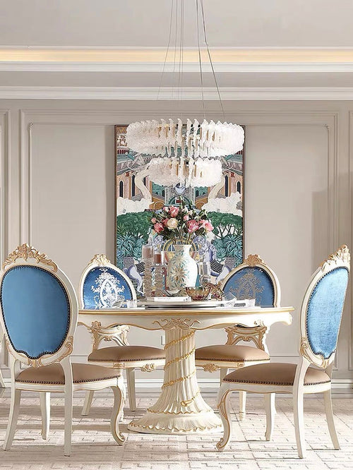 Elegant French Provincial style luxury round dining table with carved base 2- GrandLiving Luxe
