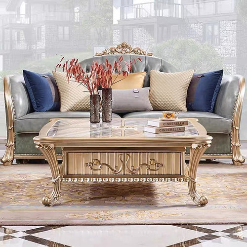 Classic French provincial carved coffee table with marble surface 2- GrandLiving Luxe
