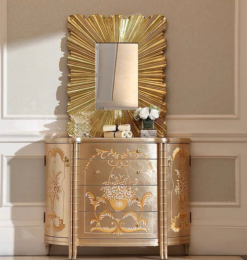 Elegent French Provincial style luxury gold Hand-painted floral chest of drawers  - GrandLiving Luxe