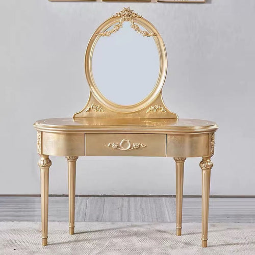 French Provincial style luxury gold vanity table with matching oval mirror - GrandLiving Luxe
