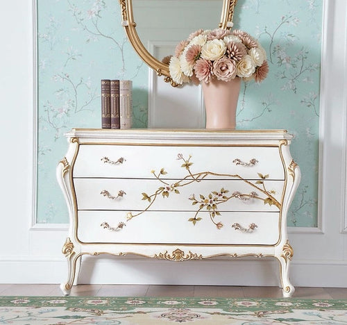 Elegant French Provincial style luxury hand painted floral chest of drawers - GrandLiving Luxe
