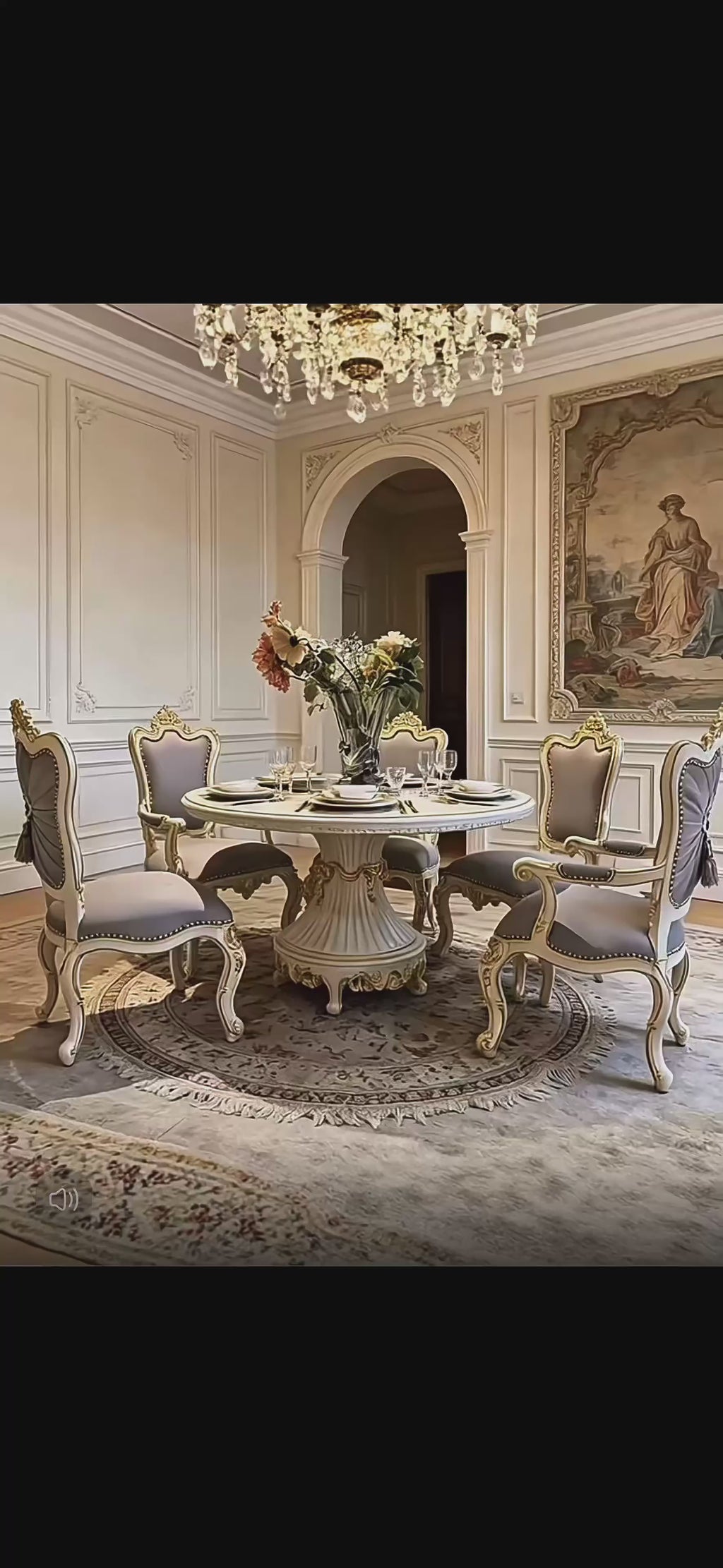 Luna White French Dining Table with hand-carved details and gold leaf accents | GrandLiving Luxe 9